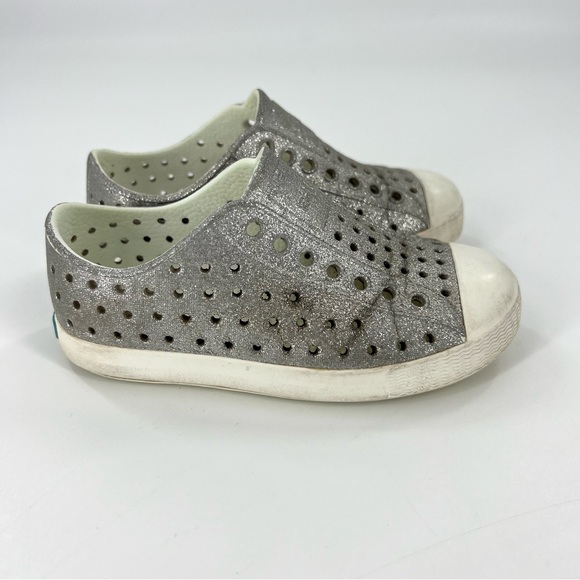 Native Jefferson Bling Slip On Sneakers Silver Disco Bling/ Shell White C9 - Picture 6 of 11